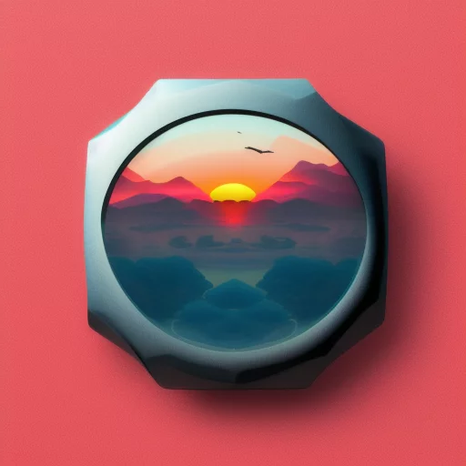 802853790-A 3 dimensional squared button with rounded edges and futuristic shapes and sunset background.webp